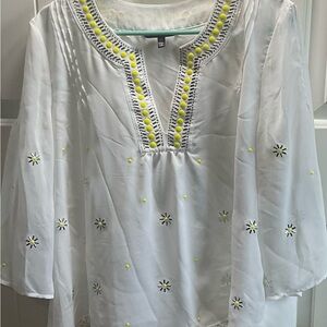 White and Yellow Embroidered Women's Top